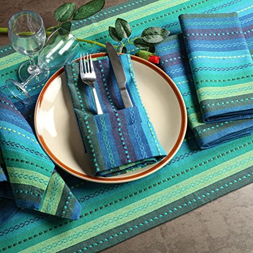 Lightnpro Salsa Stripes Cloth Napkins Set of 12, 18x18 Inch, Teal Multi