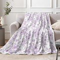 Floral Throw Blanket, Botanical Floral Blanket, Soft, Flannel, Warm, Boho Floral Bed Blanket All Season Flower Throw Blanket for Couch Bedroom Living Room, Purple 50X70 Inch