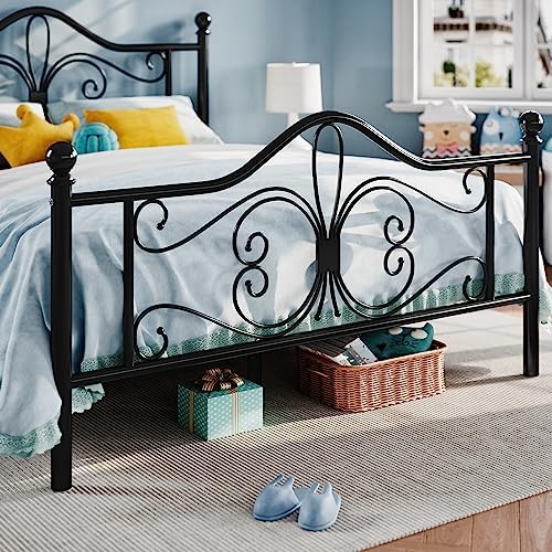 SHA CERLIN Queen Size Metal Bed Frame with Butterfly Headboard, Black
