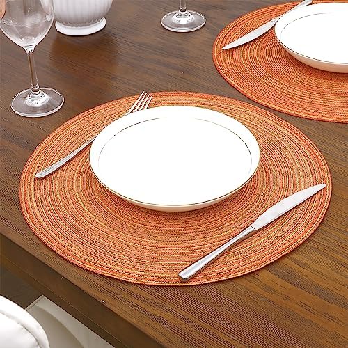 SHACOS Round Braided Fall Placemats Set of 6 Thanksgiving Place Mats