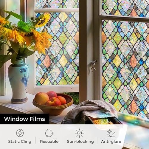 ADD.HERES Rainbow Window Privacy Film, Stained Glass Cling, 17.5" x 78.7"