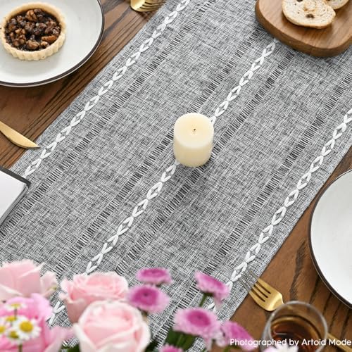 Artoid Mode Dark Grey Rustic Cotton Linen Table Runner 13x72 Inch