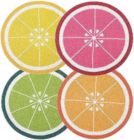 ALPHA Living HOME Beaded Placemats Set of 4 Multi Round Glass Chargers