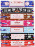 Satya Incense Sticks Gift Set, 7 Scents, Nag Champa, Super Hit, Dragon's Blood, Sandalwood, Patchouli, Lavender, Positive Vibes, 15g Each (Magic Mix)