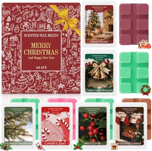 STRN Christmas Wax Melts, Fall Winter Scented Soy Wax Cubes, 6 Scents