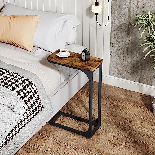 QEEIG Narrow C Table Side Tables Set of 2 (7.1" Width, Brown)