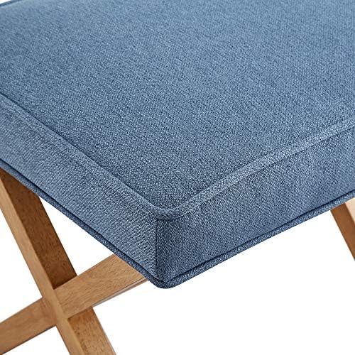 Amazon Basics Small Ottoman Foot Rest, Mid-Century Modern X Square Upholstered Fabric Stool for Living Room, Bedroom, Entryway, Extra Seating, 20" W x 18" D x 18" H, Indigo Blue
