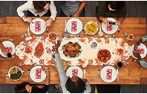 Embroidered Fall Table Runner 15x67In, Maple Leaf Thanksgiving Table Runner