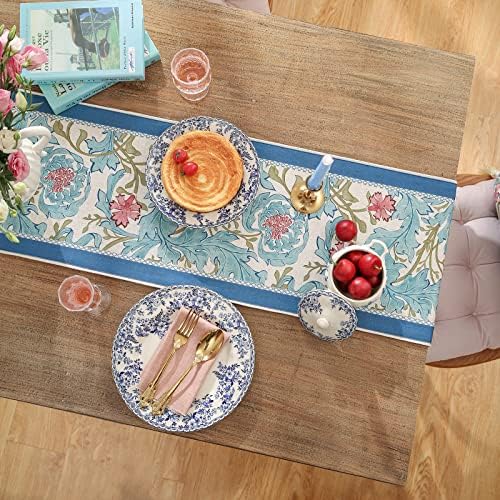 patdrea Designer Vintage French Blue Printed Table Runner,12"X102"
