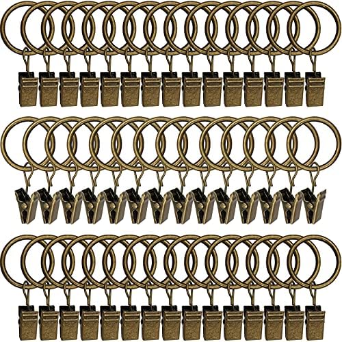 44 Pack Metal Curtain Rings with Clips, 1 in ID, Bronze