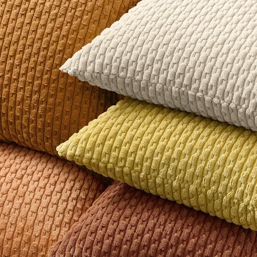 Kevin Textile Soft Corduroy 20x20 Inch Pillow Covers 2 Pack, Beige