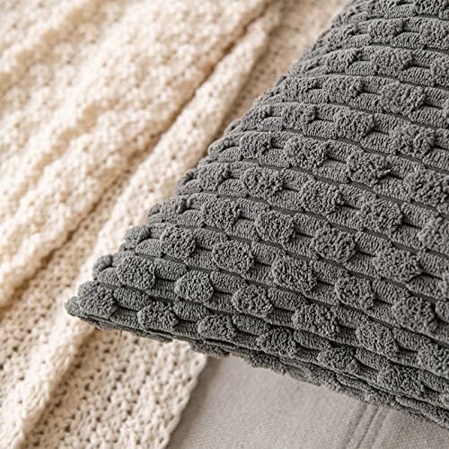 MIULEE Decorative Throw Pillow Covers 18x18 Dark Grey Textured Corduroy