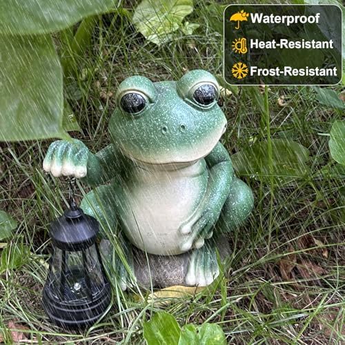 YODY Solar Garden Statues Outdoor Decor Frog with Lantern