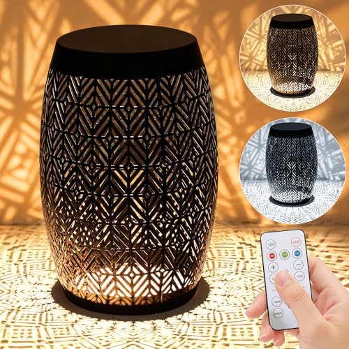 18" Metal LED Outdoor Side Table, 3-Mode Lights, Modern Drum Design