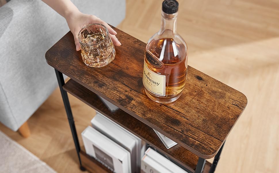 YEAKOO Narrow Side Table with Storage Shelf, 3-Tier Slim End Table