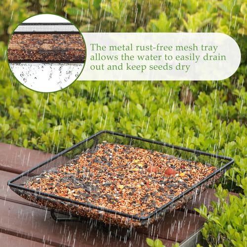 MIXXIDEA Ground Bird Feeder Tray 11x11 Inches, Metal Platform Mesh Seed Tray for Bird Feeders, Great Attracting Garden Yard Decoration for Wild Birds Squirrels Dove,1 Pack