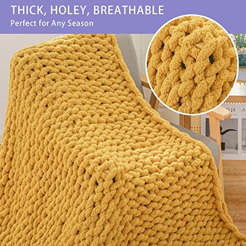Bigacogo Chunky Knit Throw Blanket for Couch, 51x63 inches, Mustard Yellow