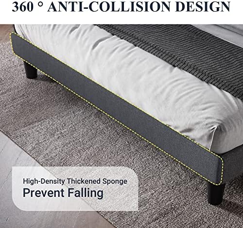Allewie Queen Bed Frame with Button Tufted Wingback Headboard, Dark Grey