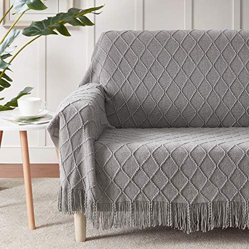 BOURINA Light Grey Throw Blanket 50x60 Inch Knitted Soft Throw Sofa Blanket