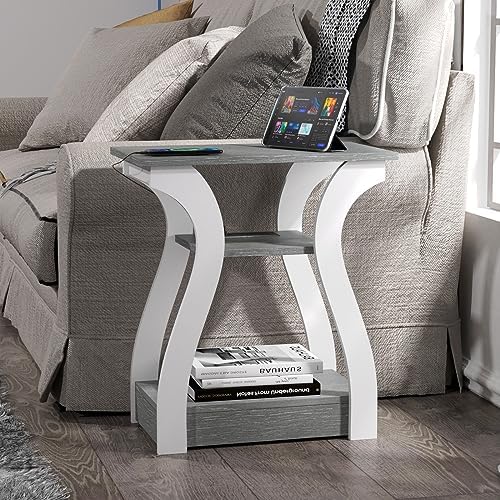 FROMJBEST End Tables Living Room Set of 2 with Charging Station, Grey