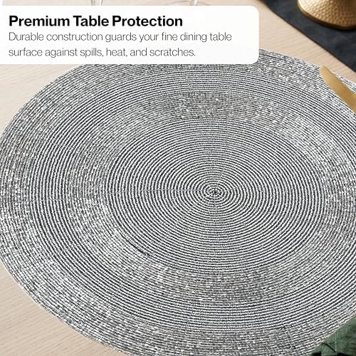 CLEENTABLE Grey Beaded Round Placemats, Set of 4