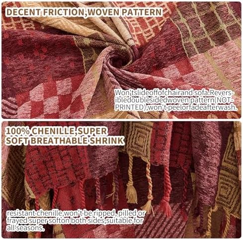 Boho Throw Blanket,Patchwork Large Blankets for Sofa Double Bed Armchair Couch,Weighted Soft Furniture Throws,Tassels Chenille Throws and Blankets for Bohemian Decor (86"*102")…