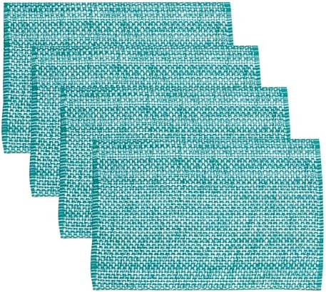 Sweet Home Collection 100% Cotton Placemats for Dining Room Rectangle Two Tone Woven Fabric 13" x 19" Soft Durable Table Mat Set, Set of 4, Turquoise