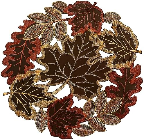 Embroidered Fall Placemats Set of 4, 15 in, Thanksgiving Round Table Mats