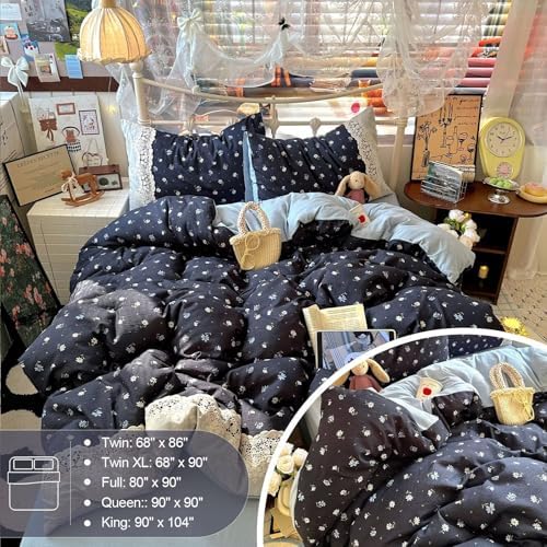 Queen Size Duvet Cover 90"×90",Floral Ruffled Bedding Set 3 Pcs