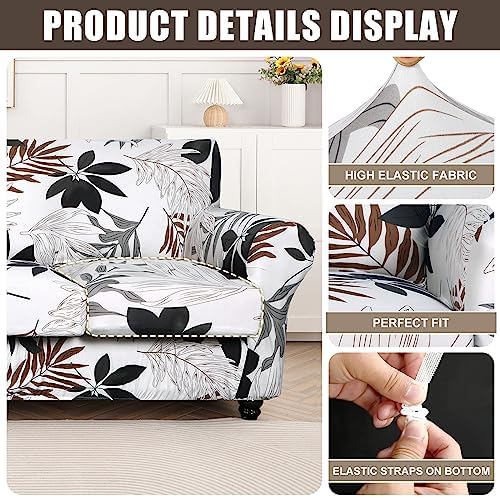 SearchI Stretch Sofa Cover Printed Couch Cover, Floral Pattern 4 Pieces Sofa Slipcover with 3 Separate Cushion Cover, Washable Furniture Protector for Living Room(Sofa, Maple Leaf Pattern)