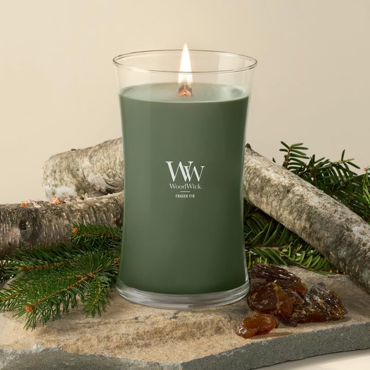 WoodWick Fraser Fir Scented Candle, Crackling Wick, 21.5oz
