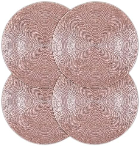 CLEENTABLE Pink Beaded Round Placemats, Set of 4