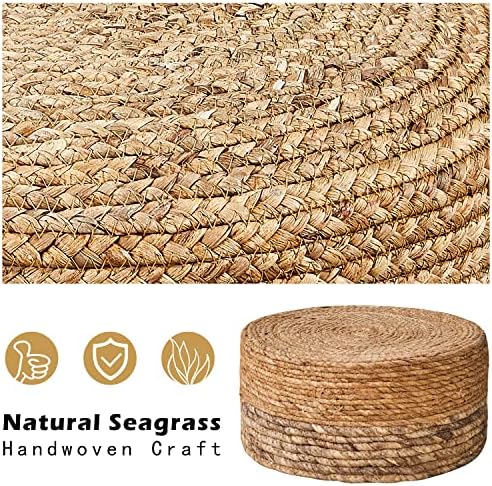Cpintltr Ottoman Outdoor Sea Grass Stool Poufs Hand Woven Round Foot Stool for Sofa Desk Soft Step Stool Padded Foot Rest Multiple Colors Decorative Furniture Natural/Brown