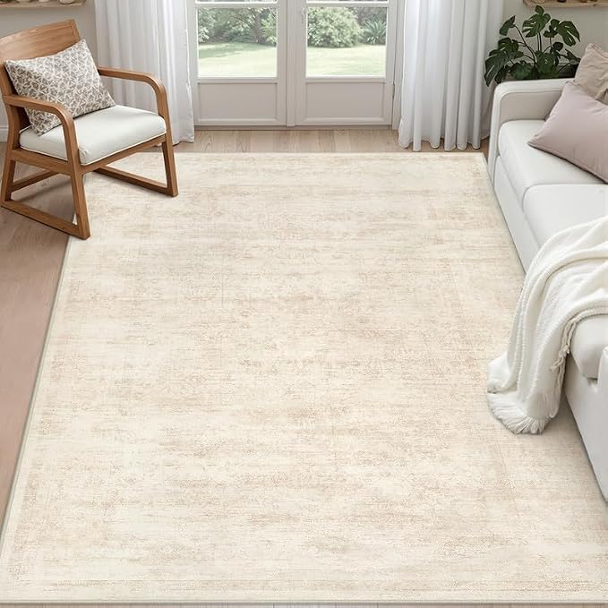 3x5 Area Rugs Living Room: Bedroom Washable Carpet Retro Beige | Large Vintage by Luxturiy