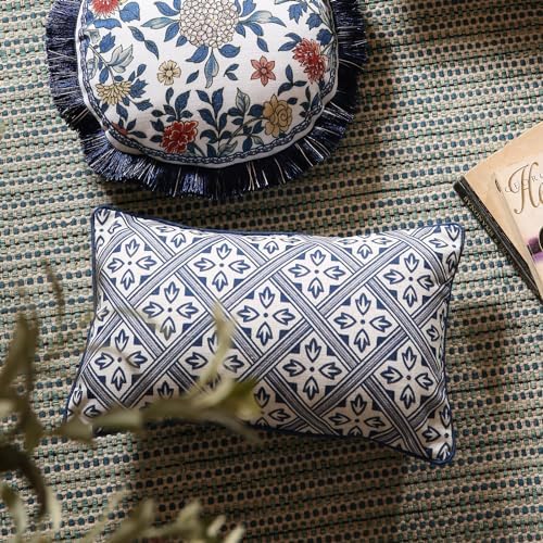 patdrea Designer French Vintage Blue Throw Pillow Cover,12"x20"
