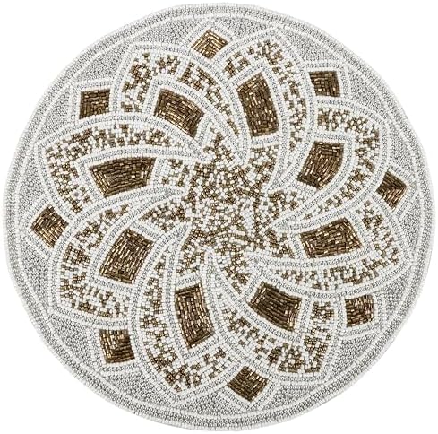 Round Glass Beaded Placemat, 13 Inch, Silver Brown