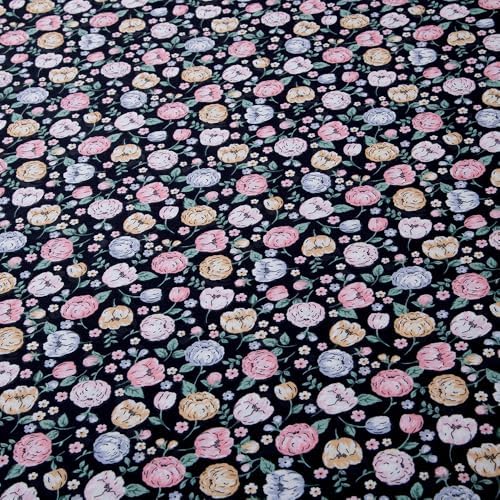 Bedding Fitted Sheet with Deep Pocket,Colorful Floral Printed Fabric Bed Sheets(Black Flower,Twin)