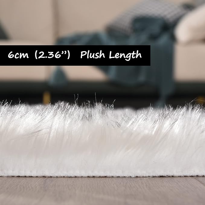 Goolela Round Fluffy Rug 3ft White - Image 3