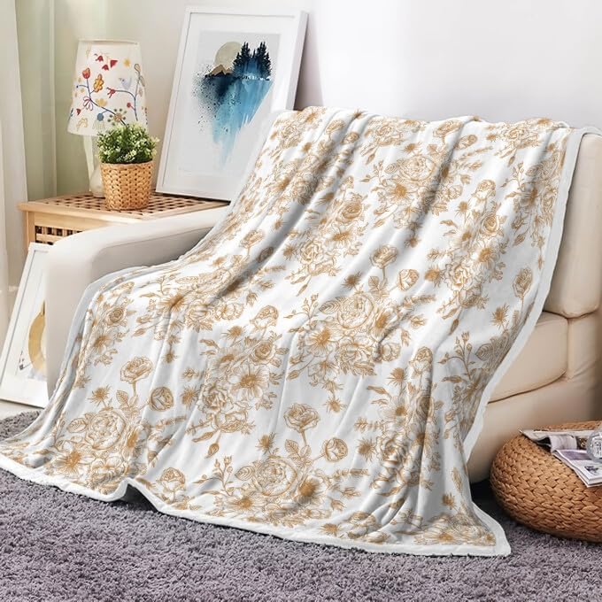 Floral Throw Blanket, Botanical Floral Blanket, Soft, Flannel, Warm, Boho Floral Bed Blanket All Season Flower Throw Blanket for Couch Bedroom Living Room, Brown 60X70 Inch