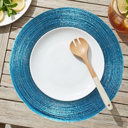 CLEENTABLE Beaded Round Placemats, Set of 4, Teal