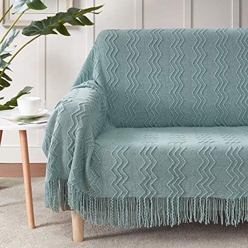 BOURINA Aqua Throw Blanket 60x80 Inch Boho Knitted Soft Throw Sofa Blanket