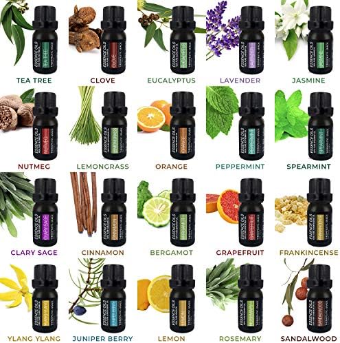 Aromatherapy Essential Oil Diffuser Gift Set with 20 Oils and Rotating Display Stand - 400ml Ultrasonic Diffuser with 20 Essential Plant Oils - 4 Timer & 7 Ambient Light Settings