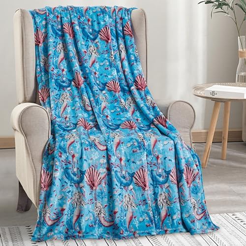 Elegant Comfort Lightweight Printed Throw Blanket- All Season, Ultra Soft, Cozy and Plush- Decorative Throw Blankets, Perfect for Lounging, 50 x 60 inches, Mermaid, Throw Blanket