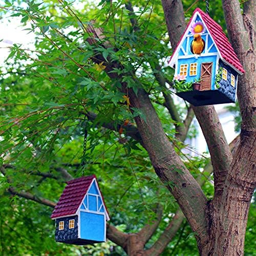 Garden Bird House for Outside Clearance Hanging Outdoors Country Cute Birdhouses for Wren Finchs Chickadee Hummingbird Tree Swallow Cage Kids Nature Lover Bluebird House(Red)