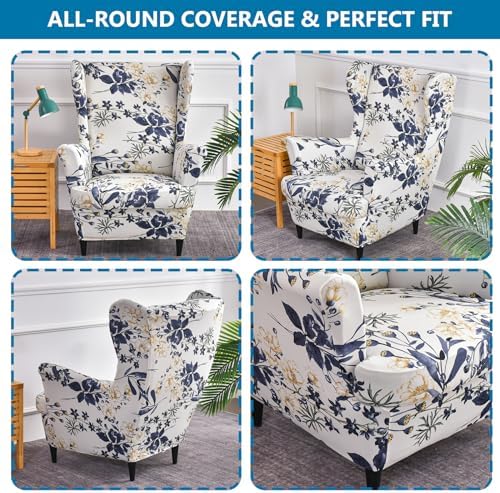 HZDHCLH Wingback Chair Slipcovers 2 Piece,Stretch Spandex Wing Chair Covers for Living Room Armchair,Washalbe Sofa Slipovers