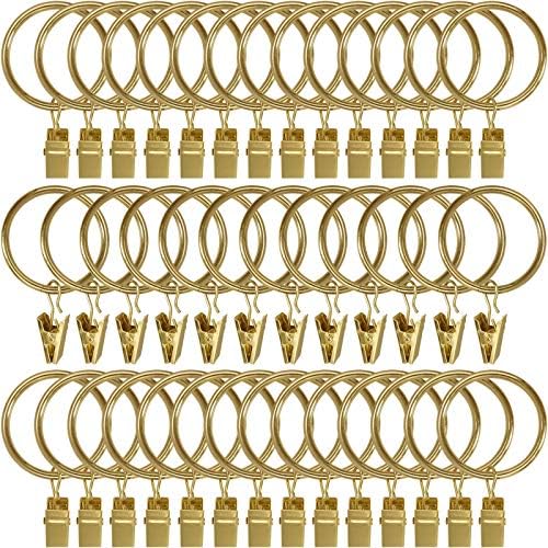 40 Pack Metal Curtain Rings with Clips, 1.5 in ID, Gold
