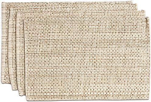Sweet Home Collection 100% Cotton Placemats for Dining Room Rectangle Two Tone Woven Fabric 13" x 19" Soft Durable Table Mat Set, Set of 4, Eggshell
