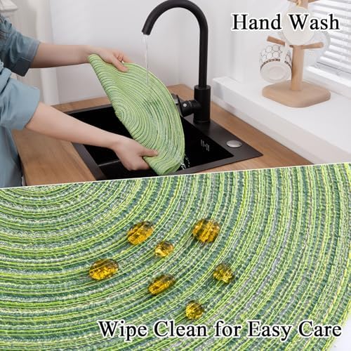 SHACOS Round Placemats Set of 4 Round Table Placemats Braided Cotton Place Mats 15 inch for Kitchen Dining Table Holiday Party (Mixed Color Pea Green, 4)
