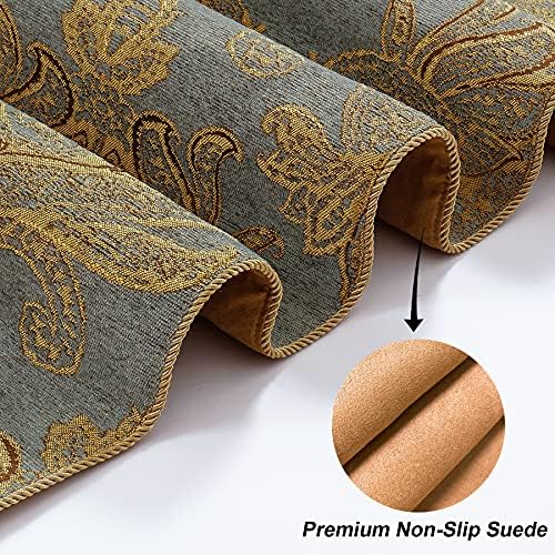Loom and Mill Luxury Chenille Damask Table Runner 72 inches Long, Blue Gold