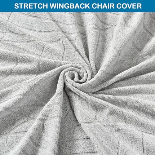 2 Piece Wingback Chair Cover Stretch Jacquard Wing Back Chair Slipcover with Armrest Washable Furniture Protector for Armchair Living Room Bedroom